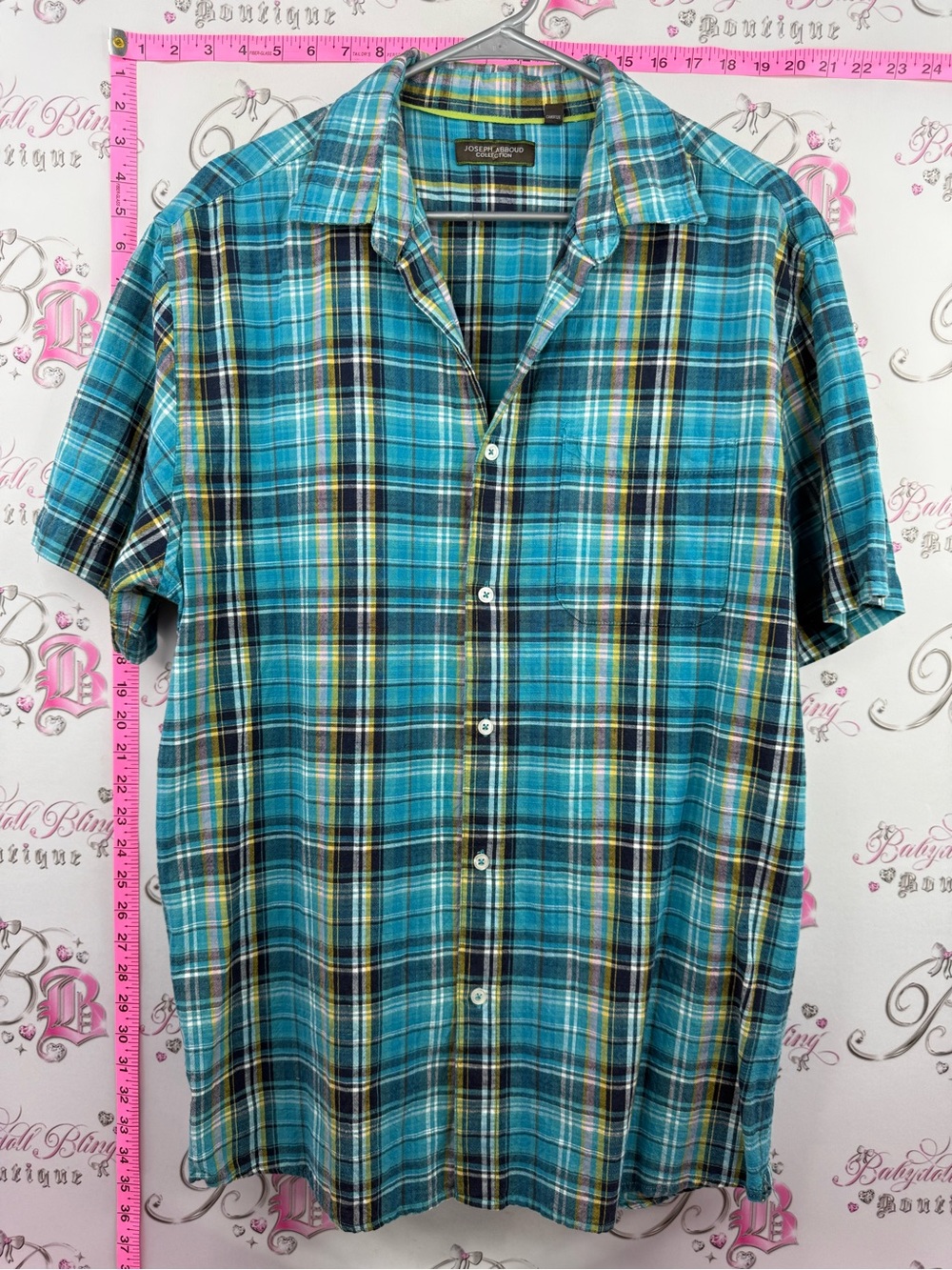 Joseph Abboud Turquoise Plaid Short-Sleeve Button-Down Shirt
